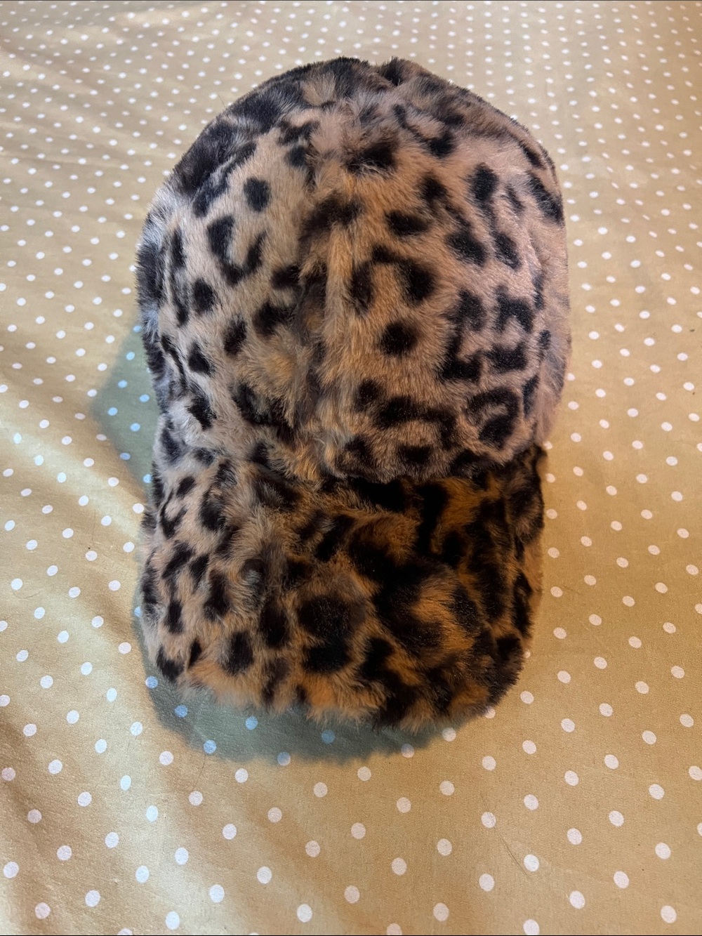 Faux Fur Leopard Print Cap - Brown